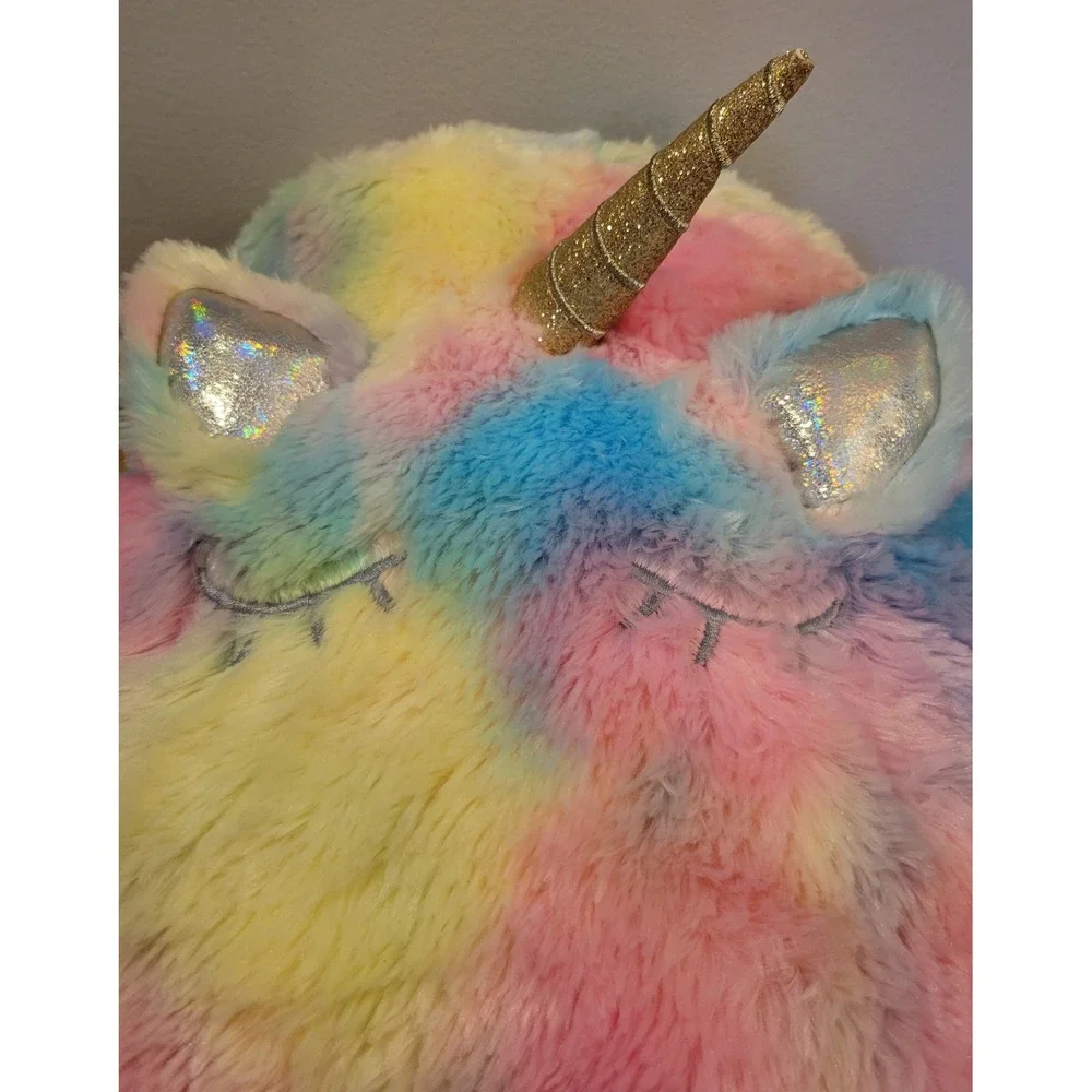 Justice Unicorn Blanket in a Bag Rainbow Tie Dye Plush Throw Pink Fleece Large